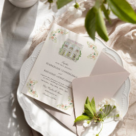 Elegant akvarell herrgård rokoko bröllop inbjudningar