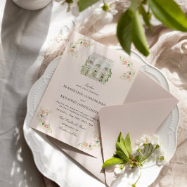 Elegant akvarell herrgård rokoko bröllop inbjudningar
