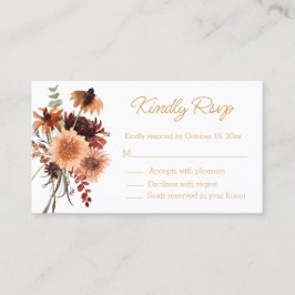 elegant akvarell höstblomma rsvp bröllop guld tilläggskort