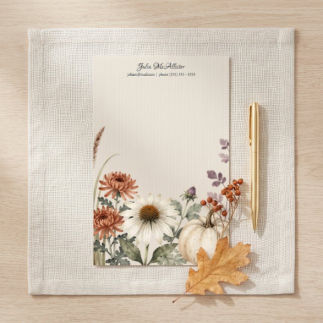 Elegant akvarell höstblomma vit pumpa brevpapper (Skapare uppladdad)