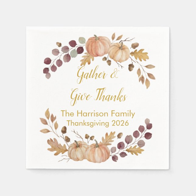 Elegant akvarell höstpumpa Thanksgiving Cus Pappersservett (Framsidan)