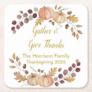 Elegant akvarell höstpumpa Thanksgiving Cus Underlägg Papper Kvadrat