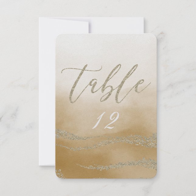 Elegant akvarell i sand bröllopsbord nummer inbjudningar (Framsida)