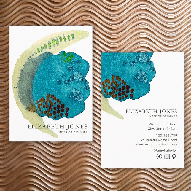 Elegant akvarell inredningsdesigner Abstrakt Visitkort (Front and Back)