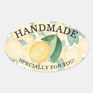 Elegant akvarell italienska citron blad HANDGJORD Ovalt Klistermärke
