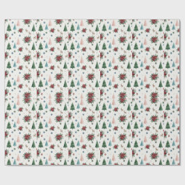 Elegant akvarell-julgran och poinsettia presentpapper