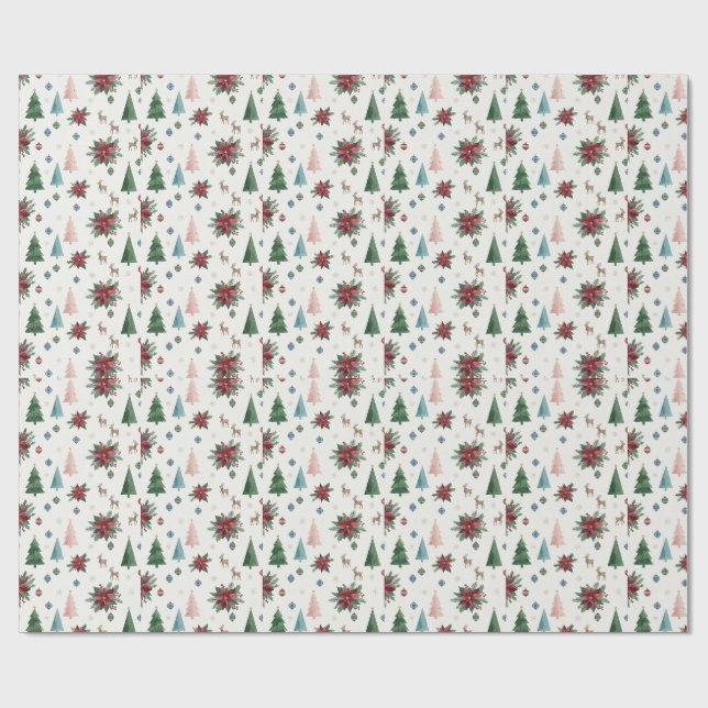 Elegant akvarell-julgran och poinsettia presentpapper (Platt)