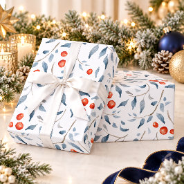 Elegant akvarell-julgran röda bär jul presentpapper