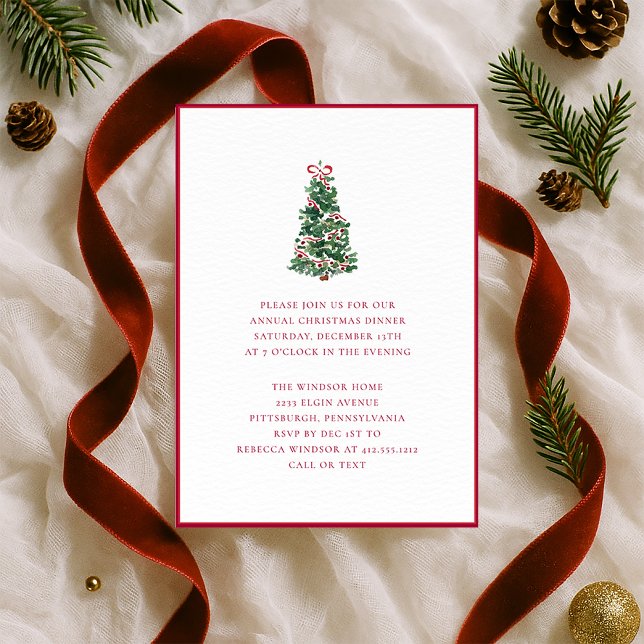 Elegant akvarell julgran semesterfest  inbjudningar (Elegant Watercolor Christmas Tree | Christmas Party Invitation)
