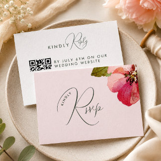 Elegant akvarell korallrosa blommande bröllop OSA kort