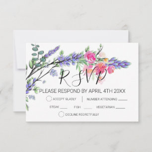 Elegant akvarell lavendel eukalyptus rosa rosor  OSA kort