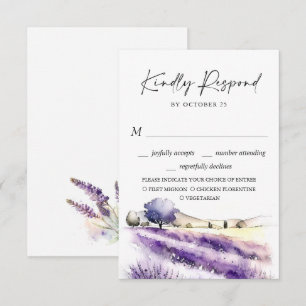 Elegant akvarell lavendelblommor fält bröllop OSA kort