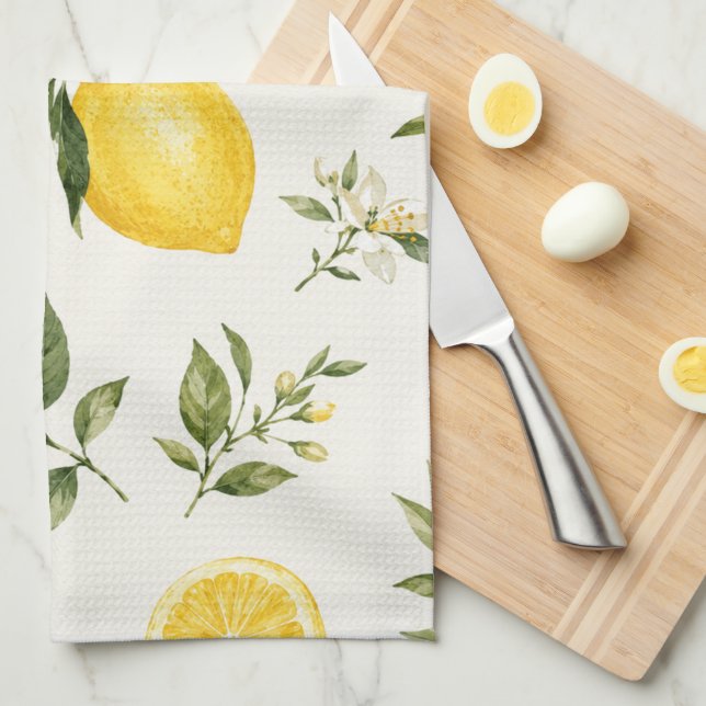Elegant akvarell lemonblomning botanisk mönster kökshandduk (Vikt i Fjärdedel)