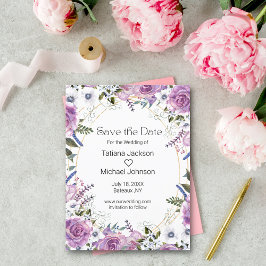 elegant akvarell lila blommig spara datum meddelande vykort