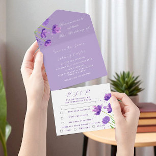 Elegant akvarell lila blomster lavendel bröllop