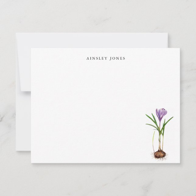 Elegant akvarell Lila krokus vårblomma Inte Anteckningskort (Framsida)