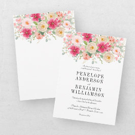 Elegant akvarell ljusröd blomsterbröllop inbjudningar