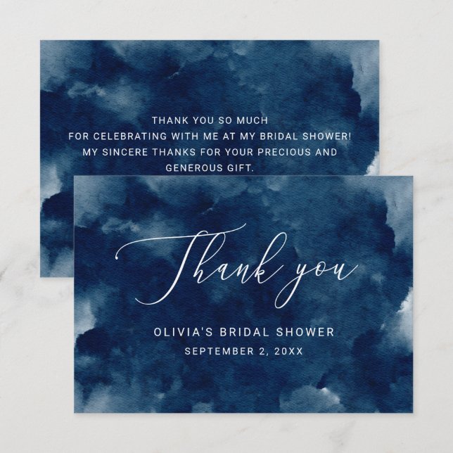 Elegant akvarell marin bröllopsdusch tack kort (Fram/baksida)