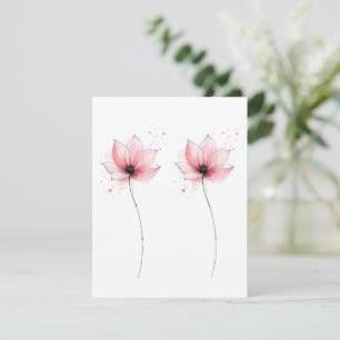 Elegant akvarell minimalist rosa blomsterblank kort