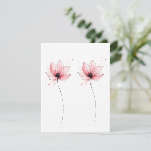 Elegant akvarell minimalist rosa blomsterblank kort (Stående Fram)
