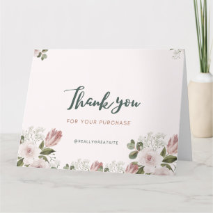 Elegant akvarell Mjuk rosa & Vit Blommig Tacksamhe Tack Kort