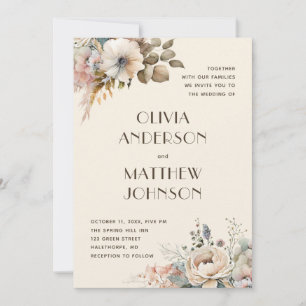 Elegant akvarell mjuk trädgård blommande bröllop inbjudningar
