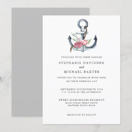 Elegant akvarell nautiskt ankare grönska inbjudningar