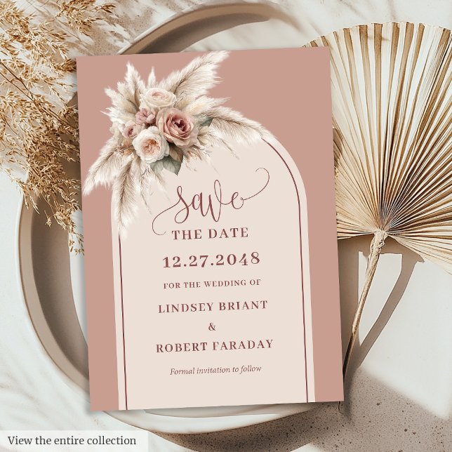 Elegant akvarell Pampasgräs Arch Save the Date Inbjudningar (Chic Watercolor Pampas Grass Arch Save the Date)