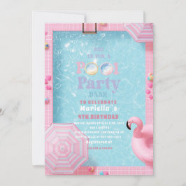Elegant Akvarell Poolparty 4-års Födelsedag Fli Inbjudningar
