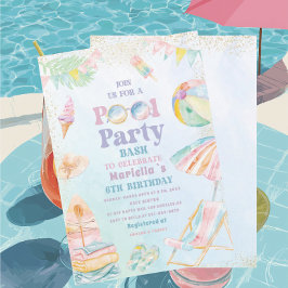 Elegant Akvarell Poolparty 6-års födelsedag Tje Inbjudningar