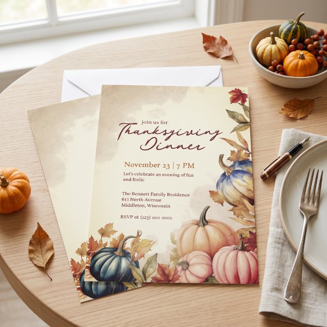 Elegant akvarell-pumpa Thanksgiving Inbjudningar (Skapare uppladdad)
