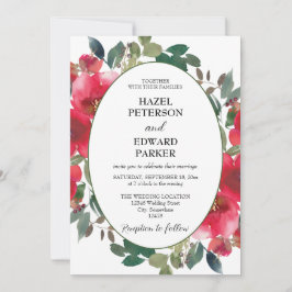 Elegant akvarell röd ros blomsterbröllop inbjudningar
