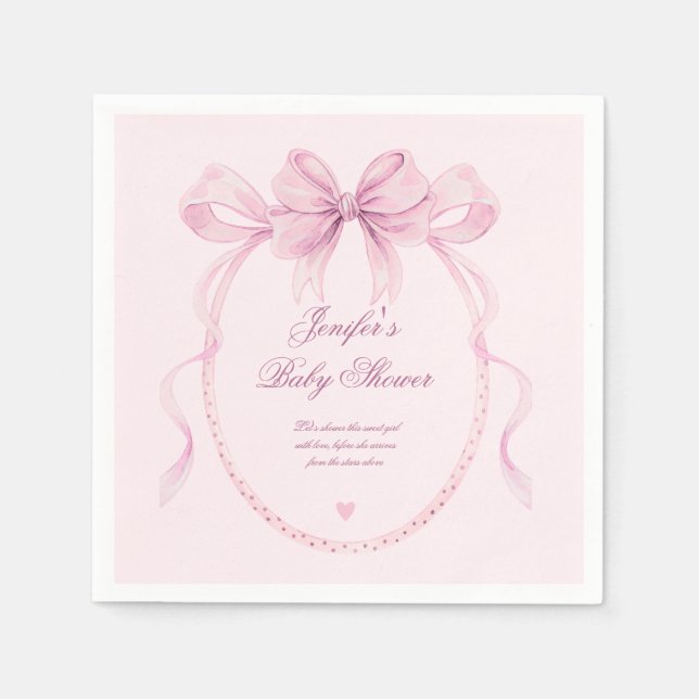 Elegant akvarell rosa båge baby shower-fest  pappersservett (Framsidan)