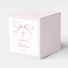 Elegant akvarell rosa båge dop kub presentaskar