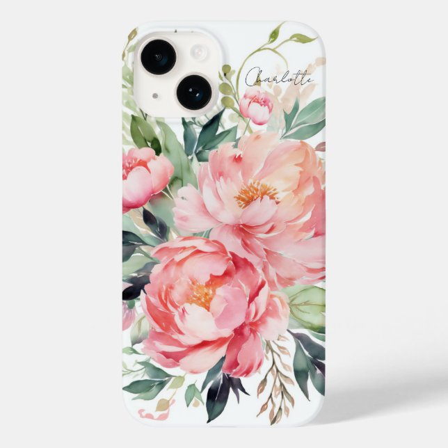 Elegant akvarell Rosa Blommig Personlig Namn (Baksida)