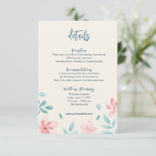 Elegant akvarell rosa blomsterdetalj inklusionskor tilläggskort