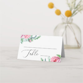 Elegant akvarell rosa boho blomster trädgård bröll placeringskort