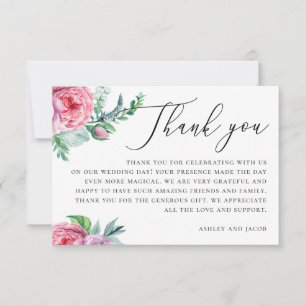 Elegant akvarell rosa boho blomsterlig script bröl tack kort