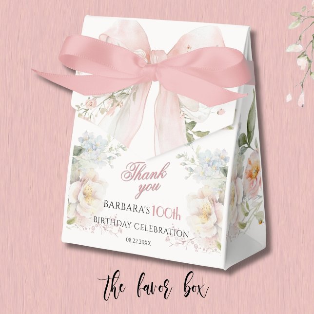 Elegant akvarell Rosa Bow Floral 100-årsdag  Presentaskar (Skapare uppladdad)