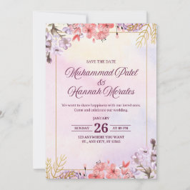 Elegant akvarell Rosa & Lila Bröllopsinbjudan Inbjudningar