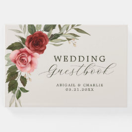 Elegant akvarell rosa och röda rosor bröllop gästböcker