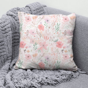 Elegant akvarell rosa pastellblommig mönster kudde