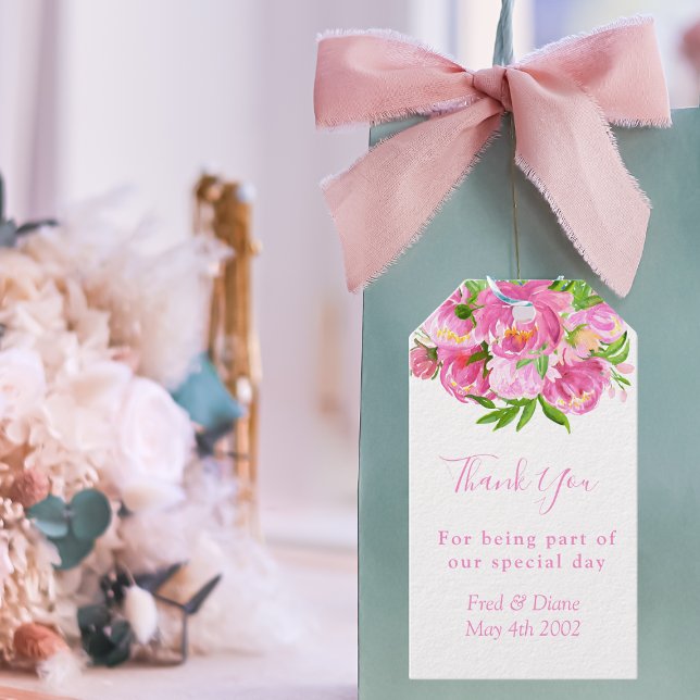Elegant akvarell rosa peony | Bröllopsblommor Presentetikett (Skapare uppladdad)