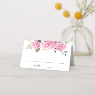 Elegant akvarell rosa rodnad hortensia bröllop placeringskort