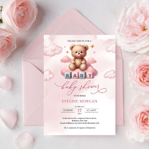 Elegant akvarell rosa teddybjörn med napp inbjudningar