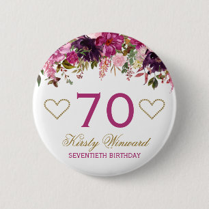 Elegant akvarell rosa vårblommor födelsedag knapp