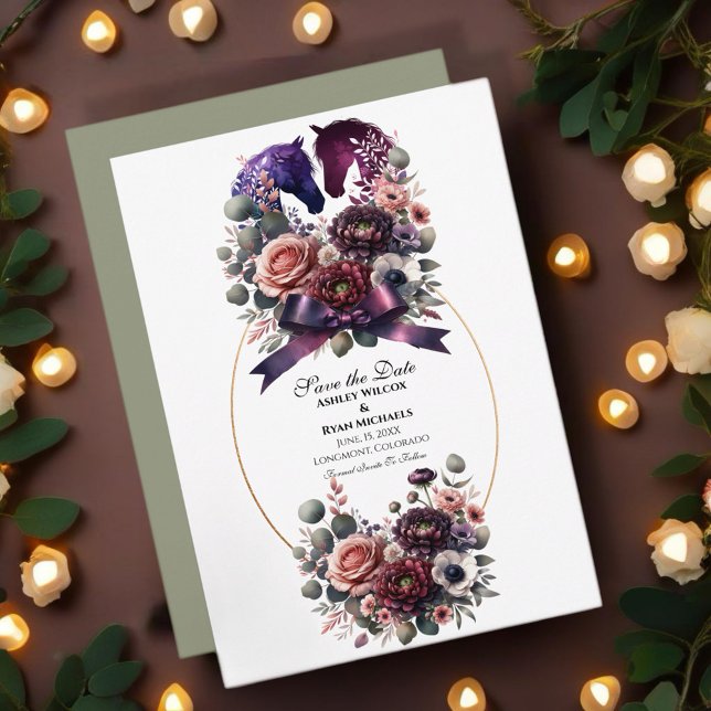 Elegant akvarell ryttarbröllop spara datumet (Personalize this beautiful design to make your celebration special!)