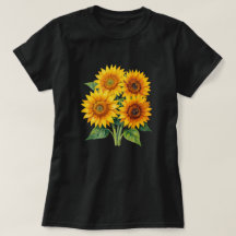Elegant akvarell solrosbukett svart t-shirt