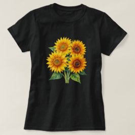 Elegant akvarell solrosbukett svart t-shirt