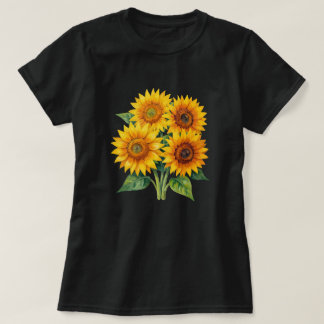 Elegant akvarell solrosbukett svart t-shirt